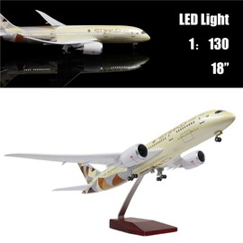 24-Hours 18” 1:130 Scare Hobby Airplane Model Etihad B787 Plane Model Diecast Planes with LED Light(Touch or Sound Control) for Decoration or Gift