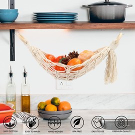 Hanging Fruit Hammock Under Cabinet Hanging Basket Includes Hooks - Macrame Bohemian Hanging Banana Vegetable Hammocks Kitchen Storage Counter Space Saving Decoration at Home, Boat (Style A - 1 Pack)