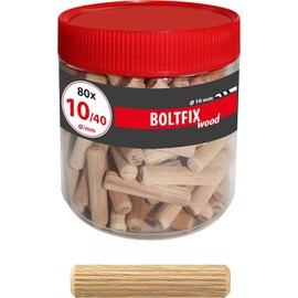 TOX Boltfix M wood dowel 10 x 40 mm, reliable connection of wooden parts with perfect fit and hold, sustainable and aesthetic, suitable for furniture, 80 pieces in a practical round box 015200181