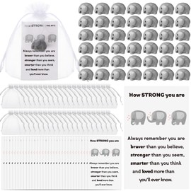 Vercraft 50 Sets Inspirational Positive Elephant Gifts Bulk Motivational Employee Appreciation Gifts Elephant Figurines Inspire Cards Organza Bags Resin Statue for Coworker