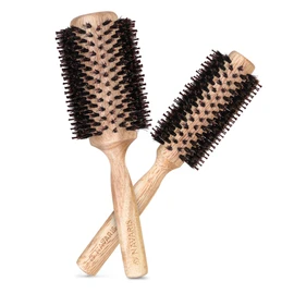 Navaris Round Brush Hair Brush with Boar Bristles – Set of 2 Round Brushes with Natural Bristles – Wooden Brushes – Antistatic