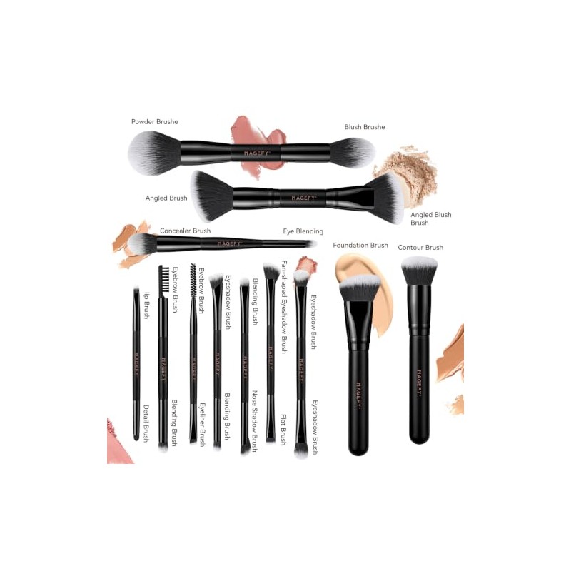 Magefy Brochas Maquillaje Profesional Pcs Doble Punta Kit Aluminio Esponjas