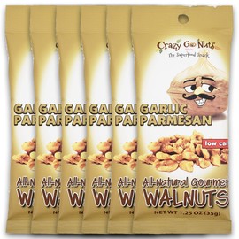 Crazy Go Nuts Walnuts - Garlic Parmesan, 1.25 oz (6-Pack) - Healthy Snacks, Keto, Low Carb, Gluten Free, Superfood - Natural, ALA, Omega 3 Fatty Acids, Good Fats, and Antioxidants