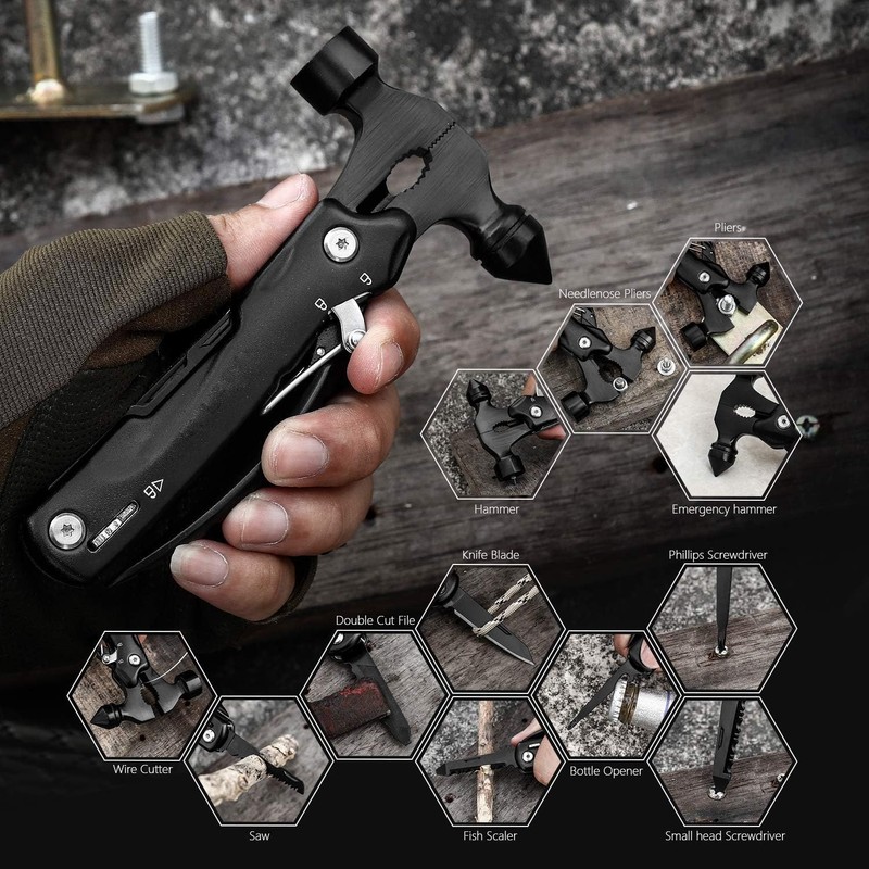 Martillo Multiherramienta|12 en 1 Herramientas Multiusos|Martillo de Seguridad Multiusos de