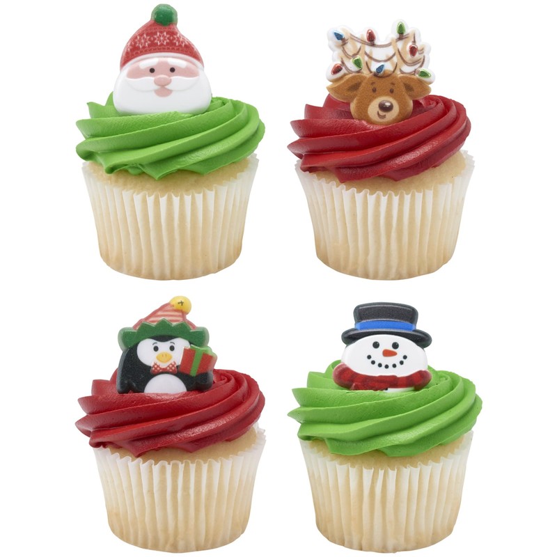 Culpitt Holiday Icons Rings, Christmas Cupcake Decorations, Snowman, Santa, Rudolph