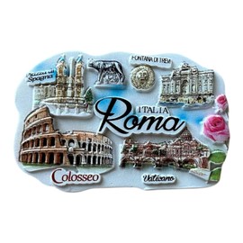Decorative Magnet Rome, Italian Souvenir with Colosseum and Historical Monuments, Trevi Fountain, Vatican