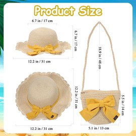 REYOK Girls Summer Straw Hat and Purse Set with Yellow Bow UV Protection Beach Hat and Crossbody Bag for Kids Aged 4-6 Summer Travel Outfit Holiday Accessories