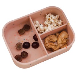 Leakproof Silicone Bento Lunch Box, Food Container For Child And Adult, 3 Compartment, 3 Colors, Cream, Green, and Rose (Rose)