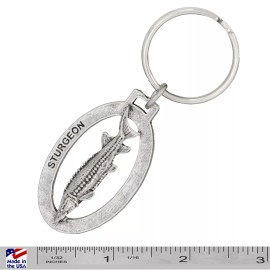 Creative Pewter Designs Sturgeon Keychain, F090KC, 2 Inch, Freshwater Fish, Fishing, Gift, Metal, Rare