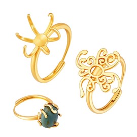 PH PandaHall 2pcs 18K Gold Plated Ring Base, Adjustable Ring Gem Holder Claw Ring Blank Finger Rings Bezel Setting for Gemstone Glass Cabochons Rhinestones Ring Making, Fit for 12mm Gems