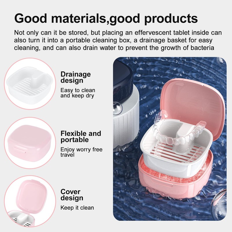 Denture Box with Strainer, Portable Denture Box Cover, Braces Box,