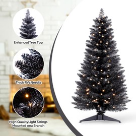 Santanelo 4ft Lighted Artificial Blue Christmas Tree，Small Snowy Artificial Xmas Tree, Not Pre-lit White Tinsel Pine Trees with Lights for Small Spaces, Office Lobby & Winter Wedding Centerpiece