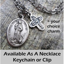 St. Martha Necklace, Keychain or Clip, Patron Saint Confirmation Gift, Catholic Jewelry, Customize with Initial or Crystal Birthstone Option, Unisex Gift