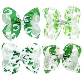 YAXAMING 4 Pcs St. Patrick's Day Bow Hair Clips Bowknot Shamrock Clover Barrettes Green Women Headpiece Hairpins Hairclips Hair Pins Leprechaun Irish Day Carnival Dress Up Birthday Party Accessories