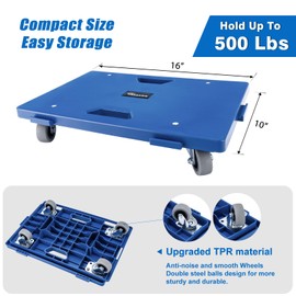 Insdawn 2 Pack Furniture Dolly 4 Wheels Upgraded Dollies Connectable with 4 Wheels Small Flat Dolly Cart with 500 LBS Capacity for Heavy Appliance, Blue