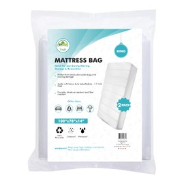 Yogti [Canadian Brand] King Mattress Bag for Moving Storage - 2 Pack, 1.5 Mils Thick, Heavy Duty, Anti Slip, Tear Resistant, Clear Plastic, 100" x 78" x 14" - King Size