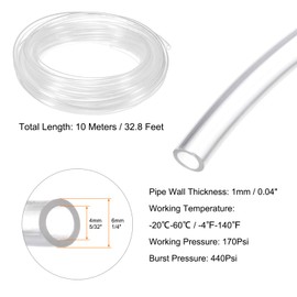 sourcing map Pneumatic Tubing Pipe Pu Hose 6mm OD x 4mm ID 10 Meters(32.8 FT) Air Compressor PU Polyurethane Line Hose Tube for Air Compressor Water Fluid Transfer, Clear