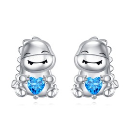 Dinosaur Earrings S925 Sterling Silver Dino Earrings Blue CZ Dinosaur Stud Earrings Cute Dinosaur Jewellery for Women Lovers, Sterling Silver, Cubic Zirconia
