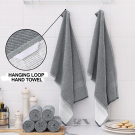 smiry Premium Kitchen Towels(18"x 28", 6 Pack), Large Cotton Dish Cloths Set, Flat & Terry Towel Highly Absorbent Tea Towels with Hanging Loop, Grey