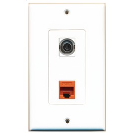RiteAV 1 Port 3.5mm 1 Port Cat6 Ethernet Orange Wall Plate Oversized Jumbo MIDI