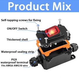 XINTAIHELE Inline Cord Switch Waterproof Outdoor Light Switch 12V 24V ON/Off Toggle Switch with Red LED Rocker Button Start Stop