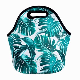 Insulated Neoprene Lunch Bag for Women, Men and Kids - Reusable Soft Lunch Tote for Work and School(Tropical Leaves)