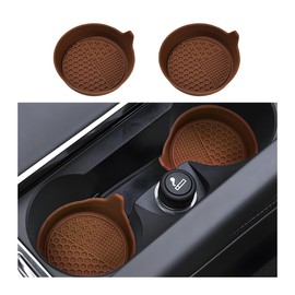 JNNJ 2 Stücke Anti-Rutsch Autos Untersetzer, Silikon Auto Tasse Halter Einsatz Untersetzer, Autoinnenausstattung wasserdichte Auto-Cup-Matten, Universelles Dekoratives Autozubehörs(Kaffee)