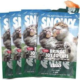 Glad Tidings Snowy's Lickable Wet Seafood Cat Treats Made with Wild-Caught Tuna and Salmon, Creamy Squeezable Purée, Topper with Vitamin E & Taurine, 16 Count, 1.7 Ounces ⏤ Duo