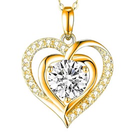 ASH & EMBER JEWELRY 3 Carat Moissanite Heart Pendant Necklace, Sterling Silver Yellow Gold Plated, in Luxury Pendant Box, Anniversary, Birthday, For her