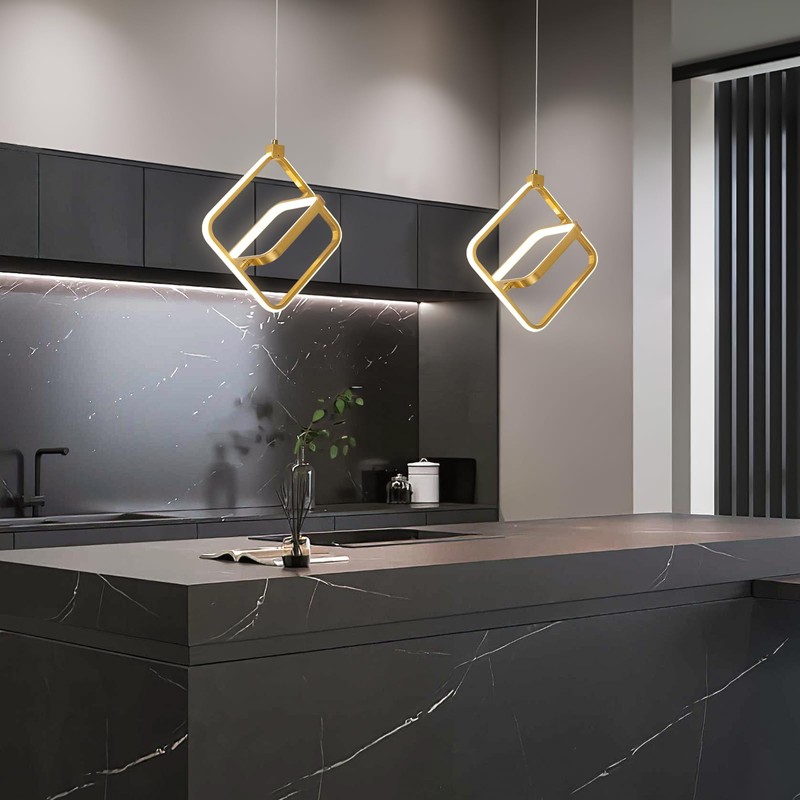 BNHHLZ Modern LED Chandelier Gold Rectangular Pendant Light Fixtures 4000K