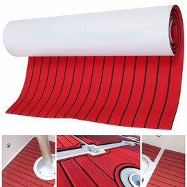 VPABES EVA Foam Boat Flooring Decking Sheet Marine Mat Non-Slip and Self-Adhesive Flooring, 94.5x35.4'' Boat Flooring for House, Boat, Marine, Yacht, Ship, Dock, Gym (Red with Black Lines )