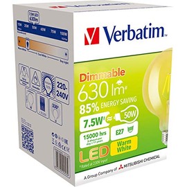 65623 VERBATIM E27 Filament G125 Dome 7.5W Dim Amber 2000K 630Lm Wattage: 7.55W Wattage: 7.55W, Wattage Equivalent: 50W
