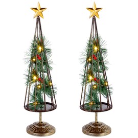 Glintoper Christmas Table Decorations, 2 Pack Lighted Xmas Tree with Golden Star, Battery Operated with LED Lights, Light Up Tabletop Xmas Tree for Holiday Party Desk Home Mantel Display Ornament