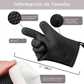 Bonbell Guantes de Horno para Cocina, Guante de Silicona Antideslizantes, Guantes Resistentes al Calor, Guante para Parrilla de Barbacoa, Guantes Impermeables con Forro Suave (Negro)