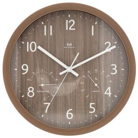 Nitori 8172723 Radio Wave Step Second Hand with Thermo-Hygrometer, Multi-use Clock, Foret, Middle Brown