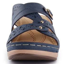 Alexis Leroy Sandalias de cuña para mujer, puntera abierta, cómodas, con correa cruzada, Azul / Patchwork, 10