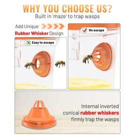 2 Pack Wasp Traps Outdoor Hanging, Solar Powered Carpenter Bee Traps for Outside with Rubber Whiskers and LED Light, Yellow Jacket Trap for Orchard, Farm, Garden, Patio, Yard