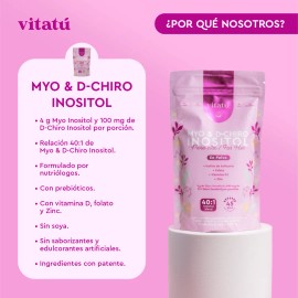 Vitatú Myo Inositol & D-Chiro Inositol 40:1 con Folato Vitamina D3 Zinc Suplemento Alimenticio en Polvo 225 g