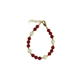 Crystal Dream Luxury 14KT Gold-Filled Mini Beads with Red and White European Simulated Pearls Keepsake Baby Girl Bracelet (BCRWG_S)
