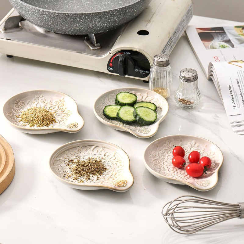 Howise Farmhouse Ceramic Spoon Rests Holder for Kitchen Counter Stove