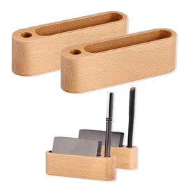 WHYCNJL Pack of 2 Wooden Business Card Holders, Desk Card Holder, Business Card Holder, Made of Wood, Creative Wooden Business Card Holder for Office, Corporate Reception, Exhibition Table (with Hole)