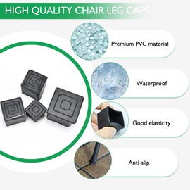 EASYEAH 2" (50mm) Square Chair Leg Floor Protectors, Black Rubber Chair Leg Caps, Non-Slip Patio Furniture Feet Cap, PVC Chair Feet Covers for Hardwood Floors, Tables & Patio Furniture, 12pcs