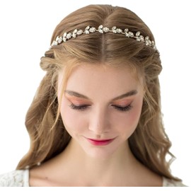 Flower Headband for Wedding Girl Headpiece Crystal Floral Hair Accessories for Birthday Party Photography (Rose gold, One size)