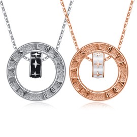 XIXLES Couple Necklaces Sterling Silver Rings Necklaces for Couple BFF Pendant Necklaces Pack of 2 Chain Couple Jewellery Gifts for Women Men