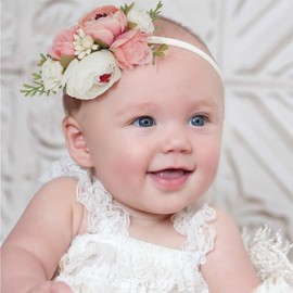 WNYUJOY Baby Girl Flower Headbands Set, 3pcs Elastic Nylon Floral Hair Band, Bows Wrap for Infant Newborn Toddler