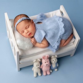 Newborn Photography Props Wooden Bed - Baby Photoshoot Props Doll White Wood Mini Bed for Photography Baby Make The Old Style Photography Props Baby Photo Studio Props