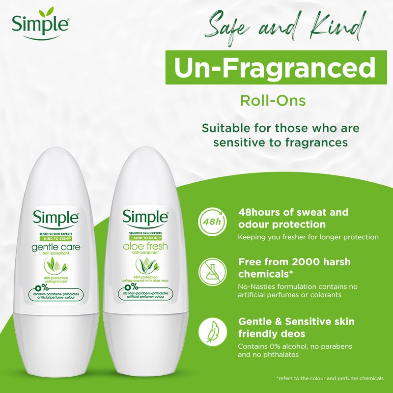 Simple Gentle Care Anti-Perspirant Roll On Deodorant 45ml