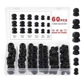 eROOSY 60 Pcs Cable Glands Waterproof PG7 PG9 PG11 PG13.5 PG16 PG19 Adjustable Cable Glands, Nylon Cable Glands for Cables with a Diameter of 3-15mm, Waterproof Nylon Cable Glands