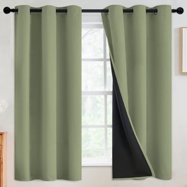 SimpleHome 100% Blackout Curtains for Bedroom,Thermal Insulated Grommet Window Drapes Room Darkening Sage Curtains for Living Room with Black Back,42 x 63 Inch,2 Panels