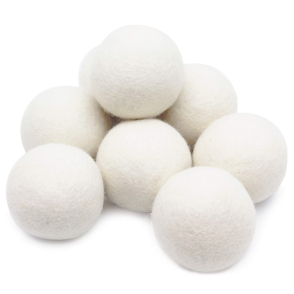 EcoJeannie (WB0008-8 Pk) Wool Dryer Balls - Premium XL Organic Eco-Friendly Natural Unscented Non-Toxic Felt Laundry Balls, Anti-Static, Chemical Free, Fabric Softener, 100% Natural New Zealand Wool